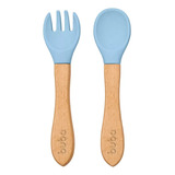 Kit Talher De Silicone Bambu Garfo E Colher Para Bebe Buba