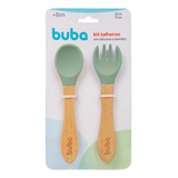 Kit Talher Infantil De Silicone Bambu Colher Garfo Bebê 