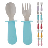 Kit Talher Infantil Introdução Alimentar Cabo Silicone Inox