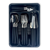 Kit Talheres Colher Garfo Faca Inox 25 Peças C/ Porta Talher