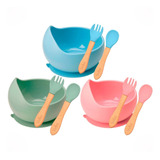 Kit Talheres E Bowl Em Tigela Garfo Colher Silicone Buba 