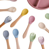 Kit Talheres Silicone Infantil Garfo E Colher Cabo Anatômico