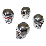 Kit Tampa Bico Válvula Pneu Cromado Skull Caveira 2 Peças
