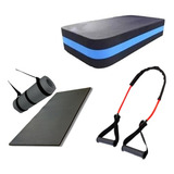 Kit Tapete Yoga Mat Pilates Step Academia Elastico Treino