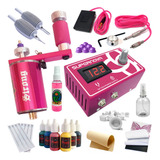 Kit Tatuagem Iniciante Rotativa Mz Strong Rosa 100% Alumínio