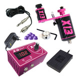 Kit Tatuagem X13 Starter Tattoo Máquina Rosa Fonte 3 Amperes