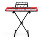 Kit Teclado Arranjador Kobe Kb-150 Vermelho 5/8 Com Estante
