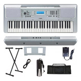 Kit Teclado Arranjador Yamaha Ypt-370 61 Teclas Prata