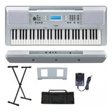 Kit Teclado Arranjador Yamaha Ypt-370 61 Teclas Prata