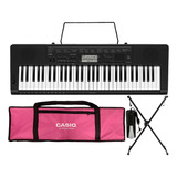 Kit Teclado Casio Ctk3500 Musical Completo Capa Rosa Pedal
