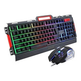 Kit Teclado E Mouse Gamer Semi-mecânico Usb Rgb Exbom