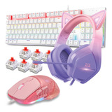 Kit Teclado E Mouse Mecanico Abnt2 Headset Gamer Rainbow 