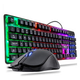 Kit Teclado E Mouse Rgb Semi Mecânico Óptico Pc Note Gamer