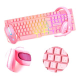 Kit Teclado Gamer Feminino Pink Iluminado