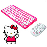 Kit Teclado Hello Kitty + Mouse Sem Fio Pc Gamer Usb Rosa