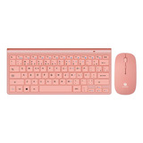 Kit Teclado + Mouse Adaptador Usb Sem Fio Wireless Bluetooth 2.4ghz Pc Luuk Young 8066 Cor Rosa