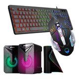 Kit Teclado Mouse Pad Gamer Caixa Som Led Rgb Pc Notebook 