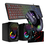 Kit Teclado Mouse Pad Gamer Caixa Som Pc Notebook Led Rgb P2