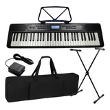 Kit Teclado Musical Bravo Bp399 Bluetooth Usb 61 Teclas Sensitivas Capa Pedal Sustain Suporte Completo Preto