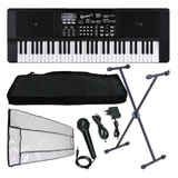 Kit Teclado Musical Estudante 61 Teclas Multi Funções Queens