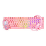 Kit Teclado +mouse +fone Gamer Rgb Evolut Eg-53 Starter Rosa