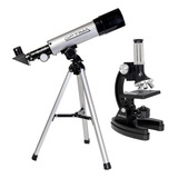Kit Telescópio Astronômico 50mm + Microscópio 300x Até 1200x