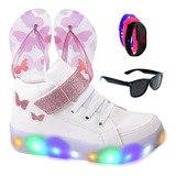 Kit Tênis Infantil De Led Botinha Borboleta Meninas Brindes