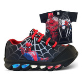 Kit Tenis Infantil De Led Homem Aranha + Camisa