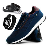 Kit Tênis Masculino Jogger Casual Sapatenis De Couro + Cinto