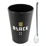 Kit Tereré Copo Cuia 300ml Preto E Bomba Cromada Black Erva