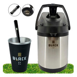 Kit Tereré Garrafa Inox Black Erva 2,5l Cuia Térmica E Bomba