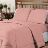 Kit Ternura Casal Queen Edredom Jogo Fronhas Roupa De Cama Cor Rose Desenho Do Tecido Liso