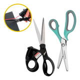 Kit Tesoura Mira Laser P/ Couro Tecido + Tesoura Escalope