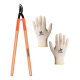 Kit Tesourao Para Poda C/ Cabo 60cm Madeira E Luva Tricotada