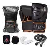 Kit Thai Boxe Naja Luva Black Bronze + Band + Bucal + Bolsa