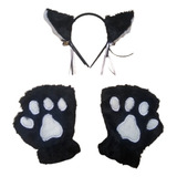 Kit Tiara Orelha De Gato + Luvas De Gato Cosplay Lolita