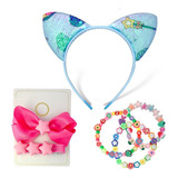Kit Tiara Presilha Tic Tac Pulseira Infantil Orelha Brilho