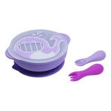 Kit Tigela Com Tampa E Sucção E Talheres Em Silicone Baleia 