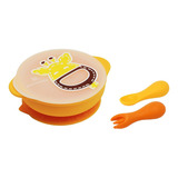 Kit Tigela Com Tampa E Sucção E Talheres Em Silicone Girafa 