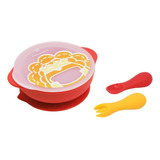 Kit Tigela Com Tampa E Sucção E Talheres Em Silicone Leão - 