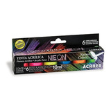 Kit Tinta Acrílica Neon Nature Colors Acrilex 6 Cores 10ml