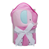 Kit Toalha Bebê C/ Capuz + 3 Toalhinhas Boca Elefante Rosa