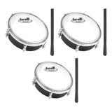Kit Torelli 3 Tamborim Preto Pele Leitosa Tt404 + Baqueta