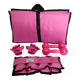 Kit Tornozeleira 2kg + Colchonete + Halteres 1kg + Luva Rosa
