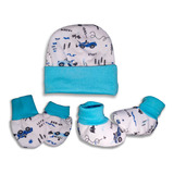Kit Touca Bebê + Luva E Sapatinho Enxoval Bebê Menino