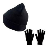 Kit Touca Classica + Luva Lã Preta Adulto Inverno