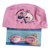 Kit Touca De Natação E Óculos Infantil Piscina Aulas Nadar Cor Rosa Desenho Do Tecido Golfinho Tamanho Único