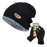 Kit Touca Gorro Lã Forrada + Luva Touch Mexer Celular Tablet