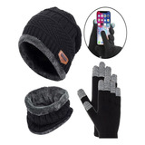 Kit Touca Gorro + Luva Touch Celular + Cachecol Echarpe