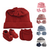 Kit Touca Luva Sapatinho Tricô Tricot Bebê Saída Maternidade